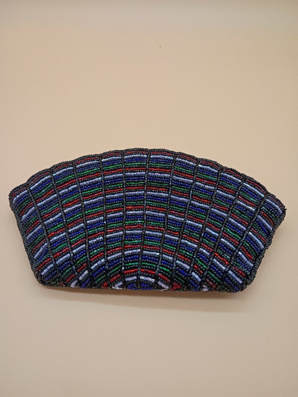 Vintage Clutch Purse Beaded Fan-Shaped 1980s Multicolor Neiman Marcus